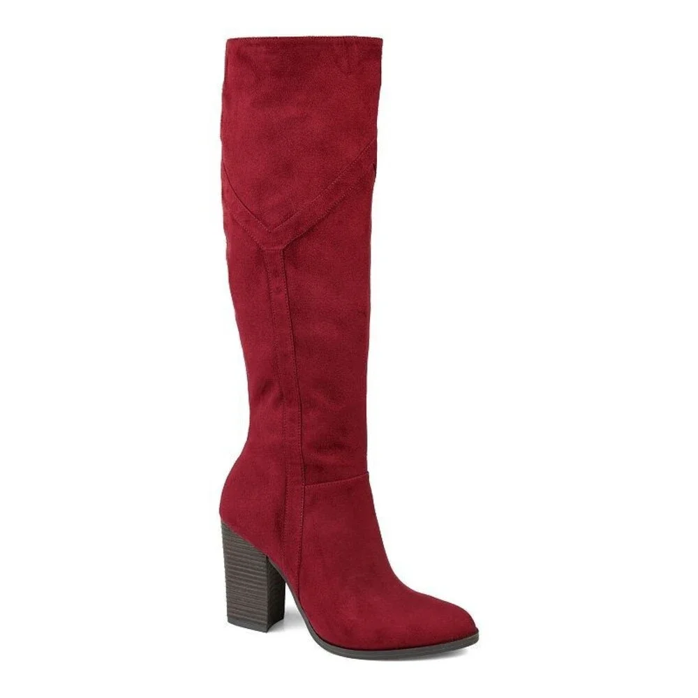 Journee Kyllie Boots Women's US 11 Red Suede Almond Toe Knee High Bootie PQ495